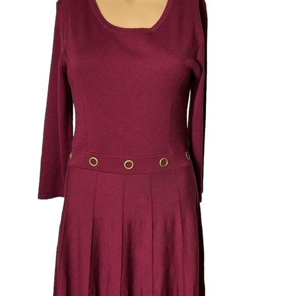 BCX,Dress ,NWT knit,rib,pleats,grommets,Burgundy,fit&Flare vtg,Y2K Large - Picture 3 of 12